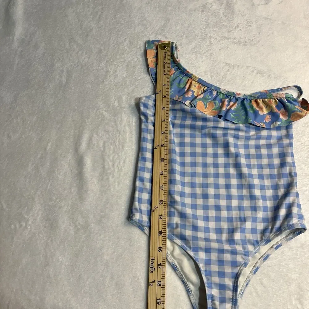 Tommy Bahama‎ Bathing Suit Girls Size 7 One Piece Floral Plaid Ruffles Swim Suit